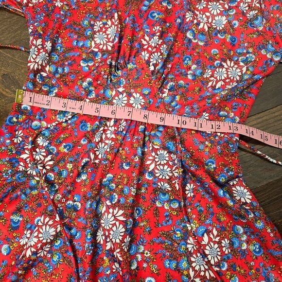 Vintage 60s 70s Red Prairie Floral Bohemian Dream Dress - Picture 12 of 16
